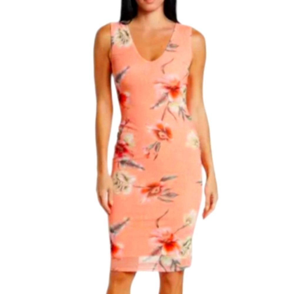 AFRM Ariana mesh dress v neck sleeveless floral peach pink size M